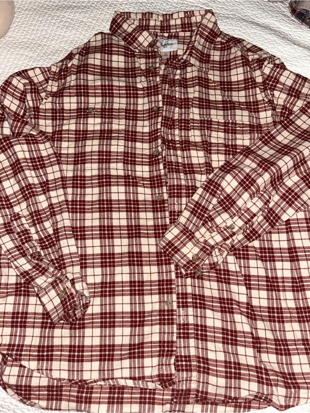 Plaid Button-Up Flannel Shirt in Cream & Maroon